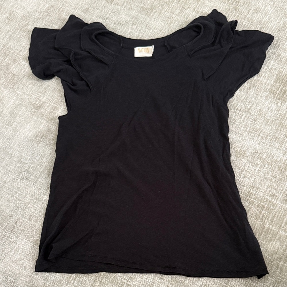 Nation LTD Black Short Sleeve Top with Ruffle Shoulders